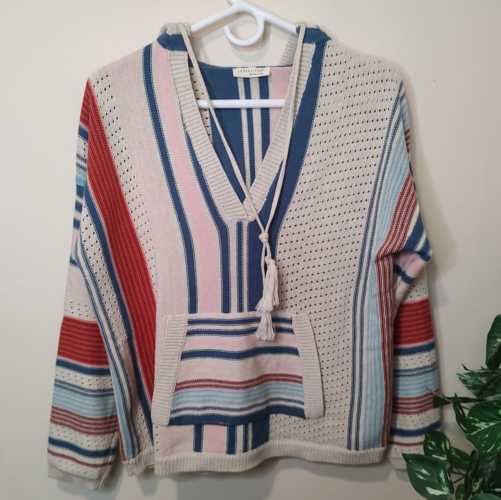 Lovestitch Multicolor Striped Knit Beach Hoodie Small